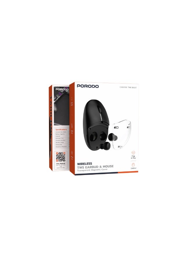 porodo Wireless Mouse & Earbud with Transparent Magnetic Cover, Dual Mode Connectivity, Wireless Mouse with Adjustable DPI Sensitivity, 30H Working Time, Wireless Earbud with 4H Battery Life - Image 4